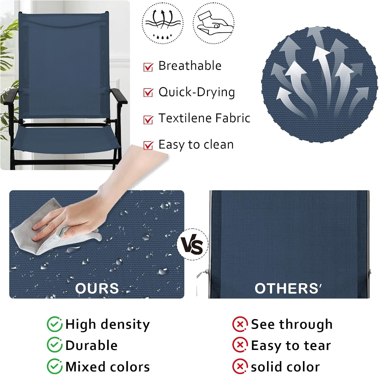 Folding Patio Chairs Set of 2 Stackable Outdoor Chairs with Armrests Backrest Po