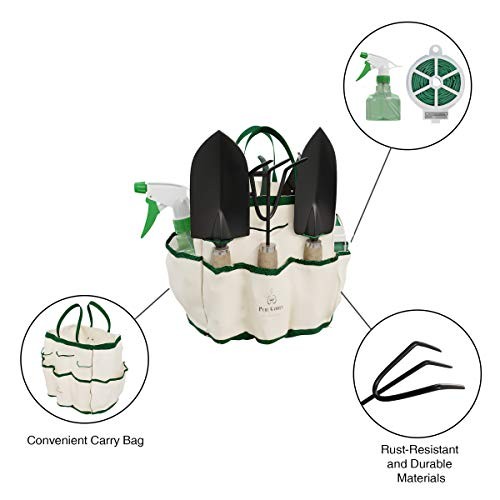 8-Piece Garden Hand Tool Set – Canvas Tote Gardening Tool Kit with 7 Piece