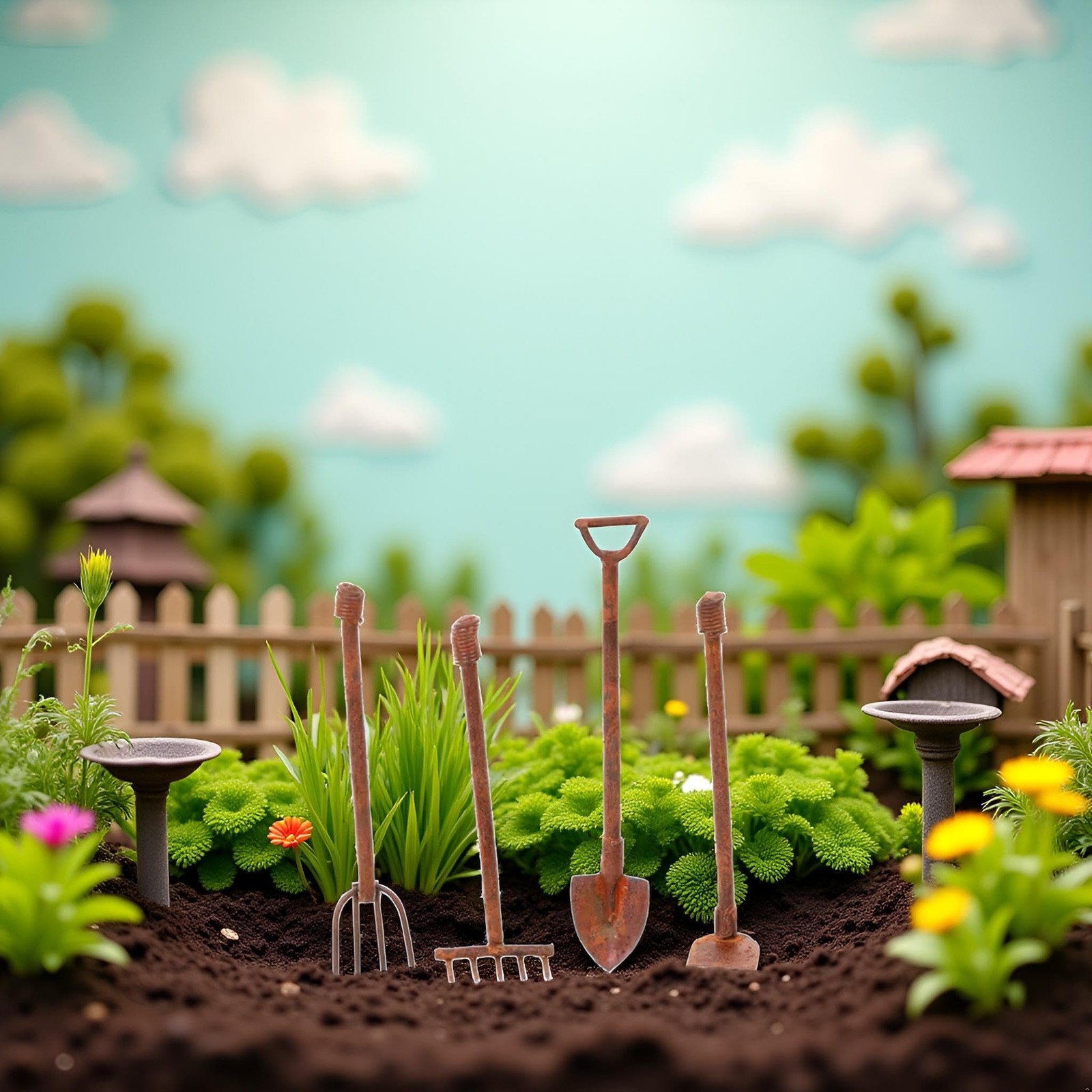 4 Pcs/Set Miniature Dollhouse Garden Tools 1:12 Mini Rusty Shovel Hoe and Pit…