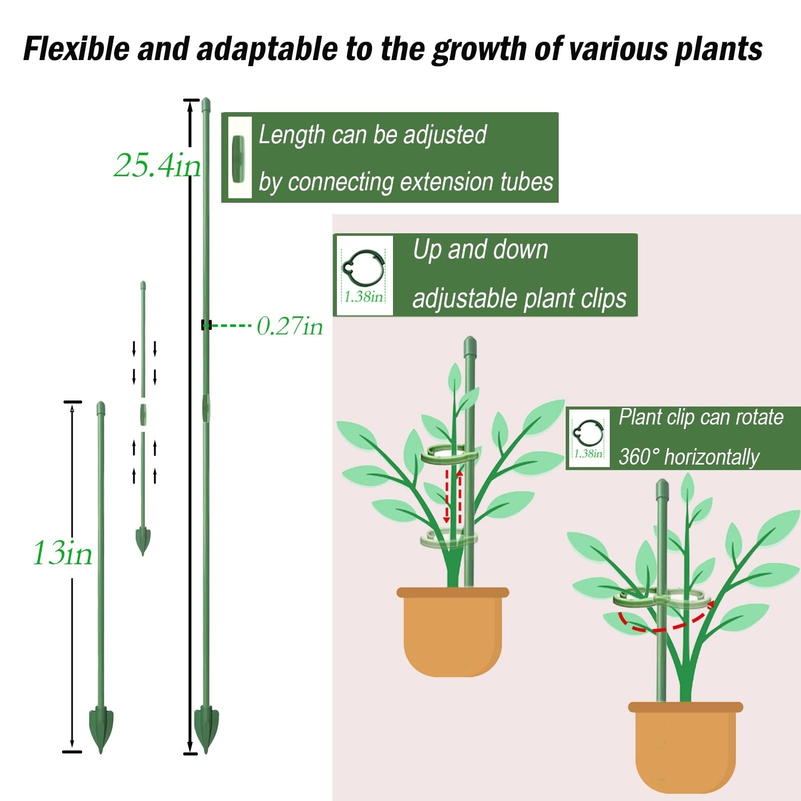 Plant Stakes for Indoor Plants, Height Adjustable Plant Stake with Clips, Dur…