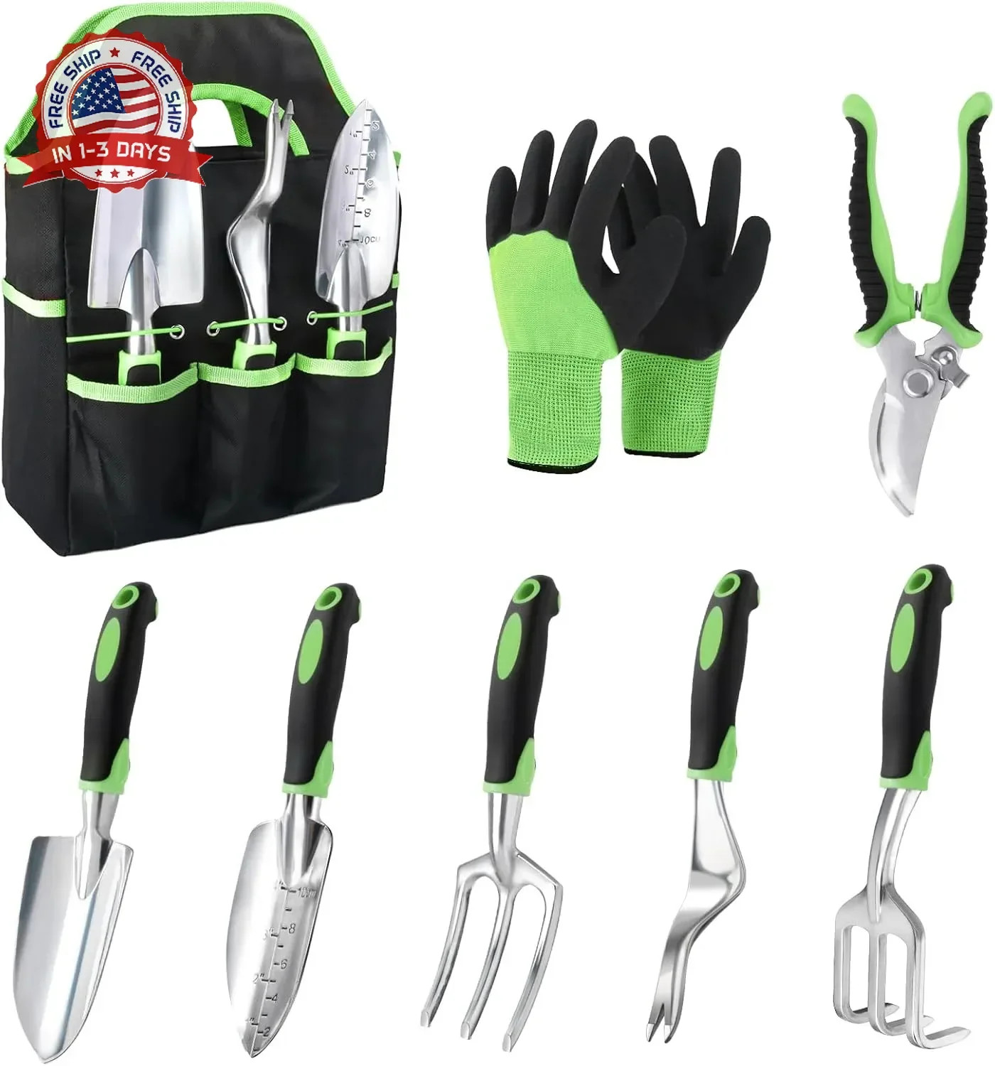 Garden Tools Set, 8 Piece Gardening Tools Set with Non Slip Ergonomic Handle, He