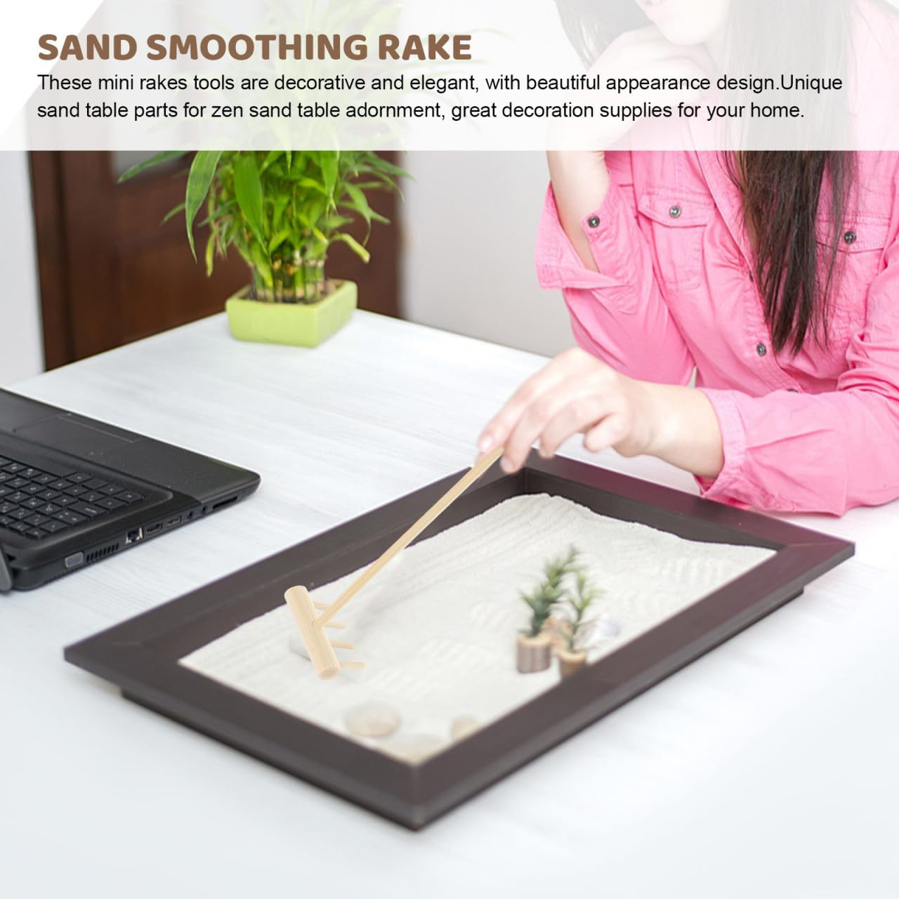 8Pcs Mini Bamboo Zen Garden Rake Set for Meditation and Tabletop Sand Garden Dec