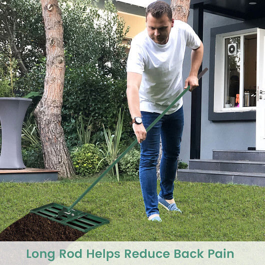 30 x 10 Inch Lawn Leveling Rake with Ergonomic Handle-Green – Color: Green