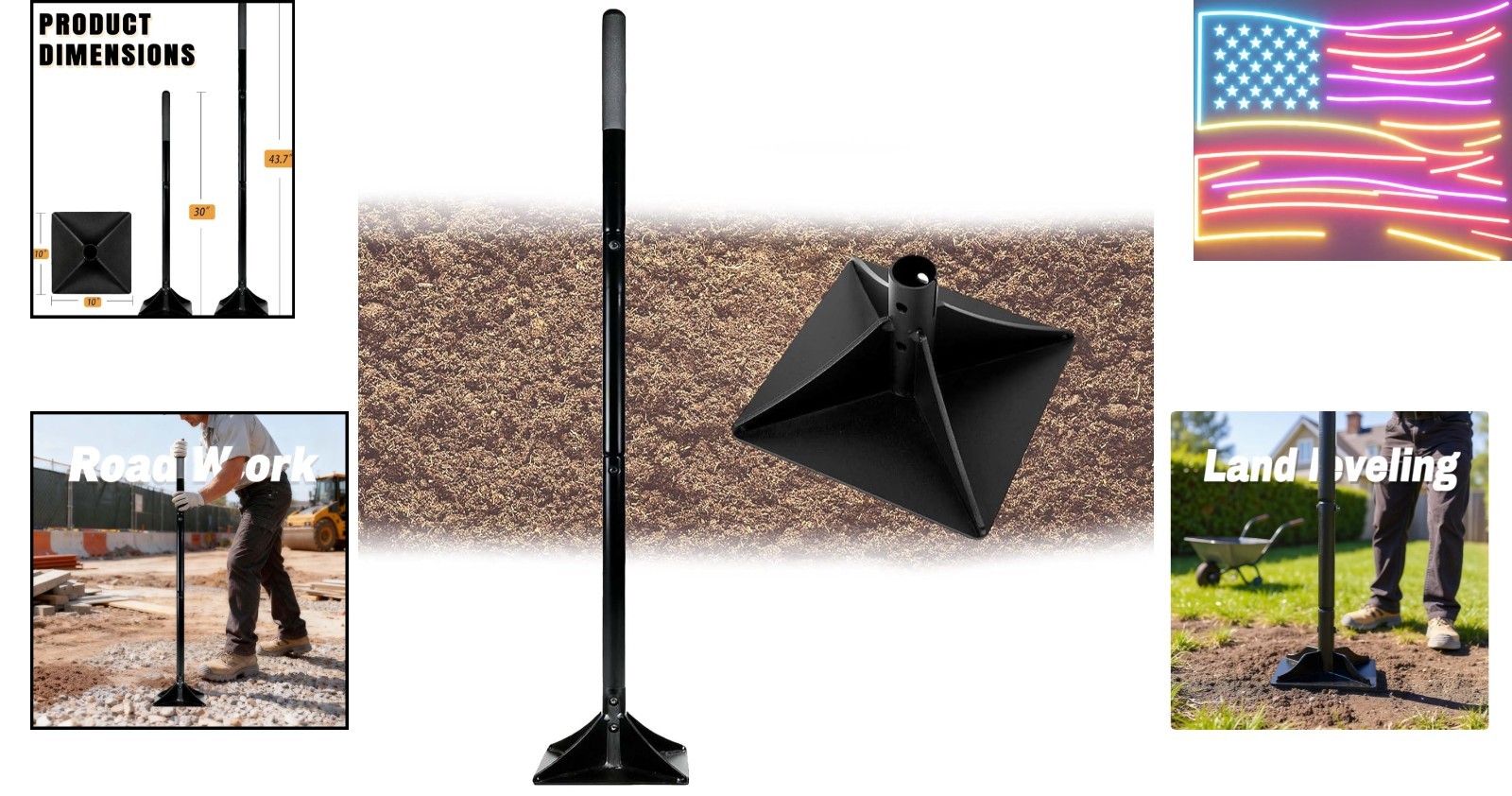 Steel Tamper Tool 48in Handle 10×10 Gardening