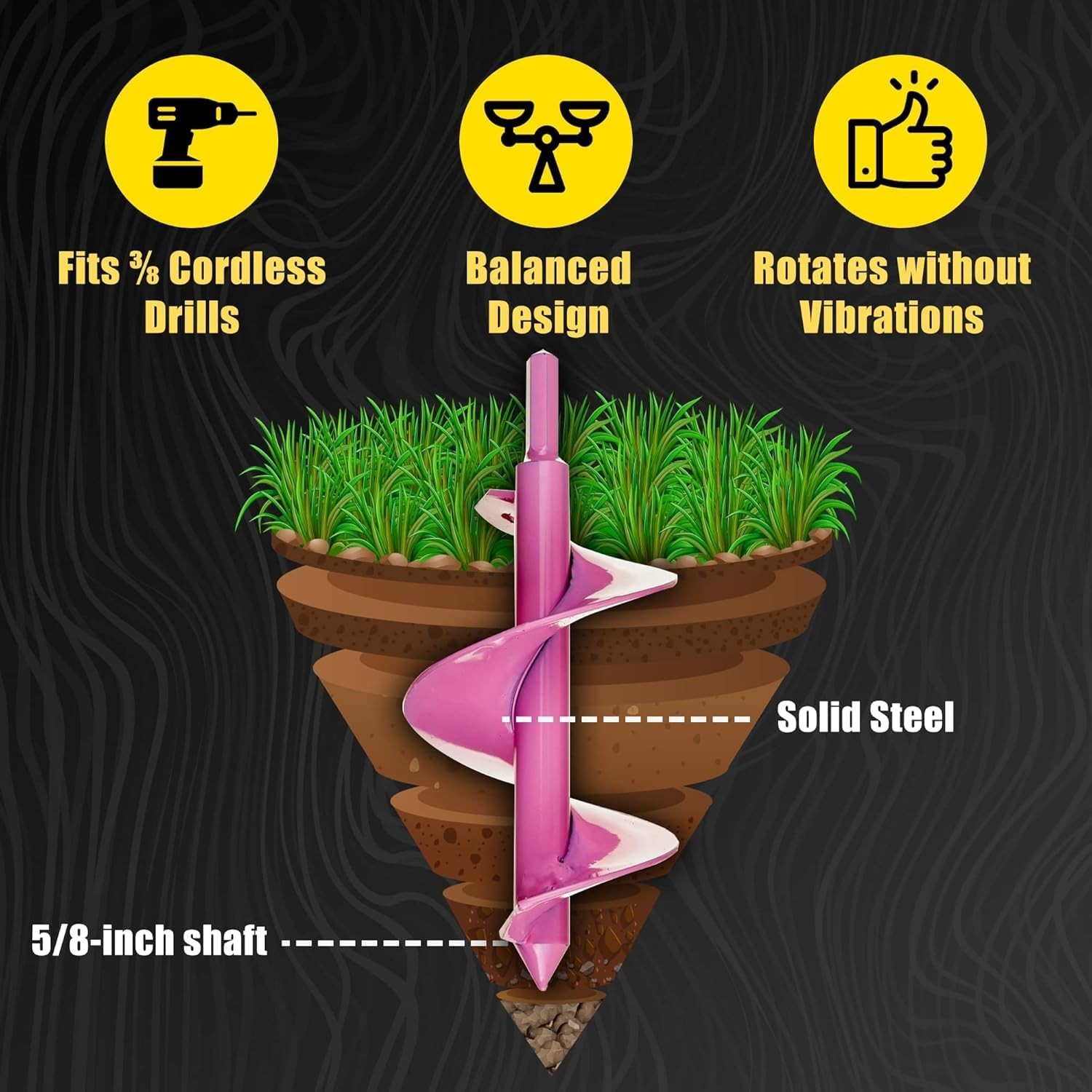 Power Planter 307PNK 3 x 7 in. Bulb Planting Auger & Bedding Plant Tool Pink