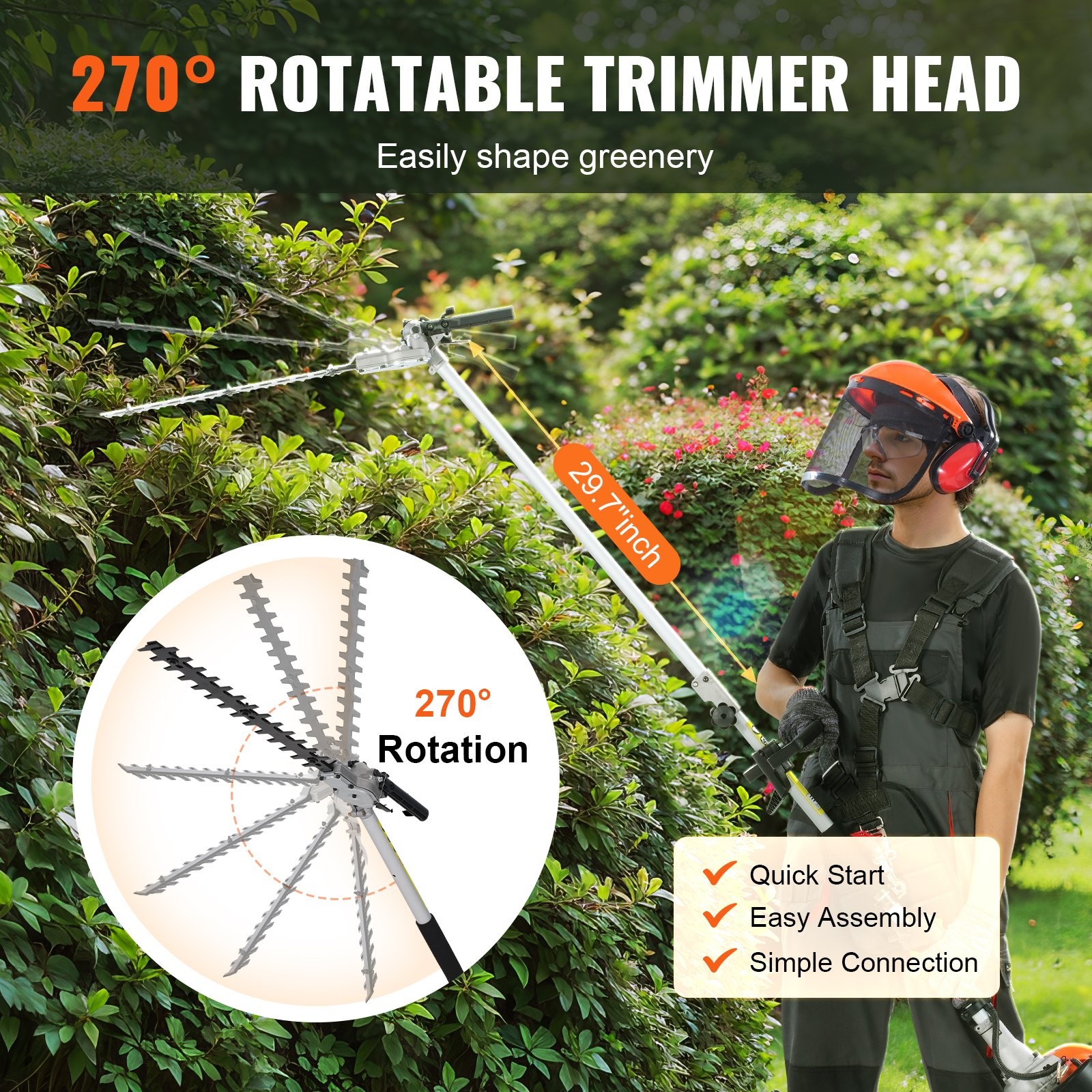 33CC 6-in-1 Multi-Functional Trimming Tools, Gas Hedge Trimmer, Weed Eater, Stri