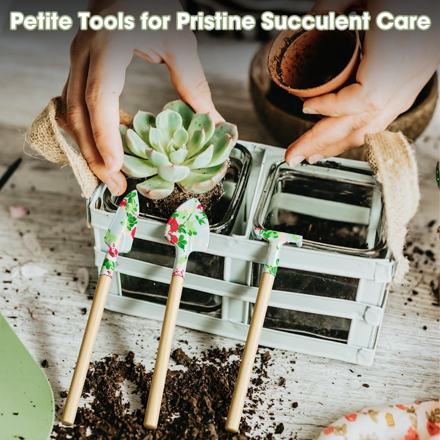 New WANCHI Light Green Gardening Set, 10-Piece Garden Tool Kit with Trowel, Hoe