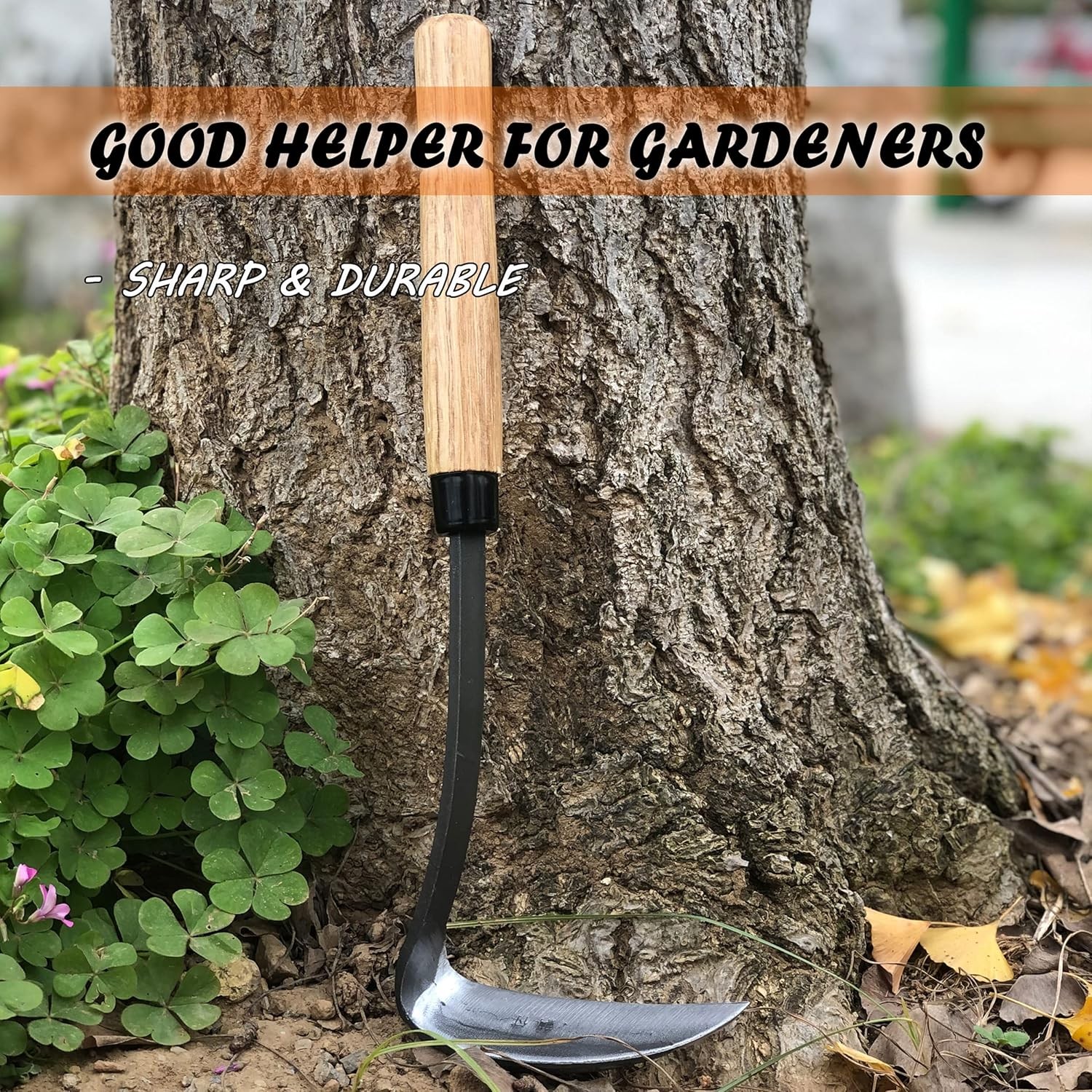 Japanese-Style Grass Sickle Hoe Gardening Handheld Tool, Weeding Tool Wood Steel
