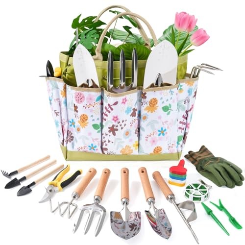 15-Piece Garden Tool Set for Women, Heavy Duty Gardening Kit with Floral