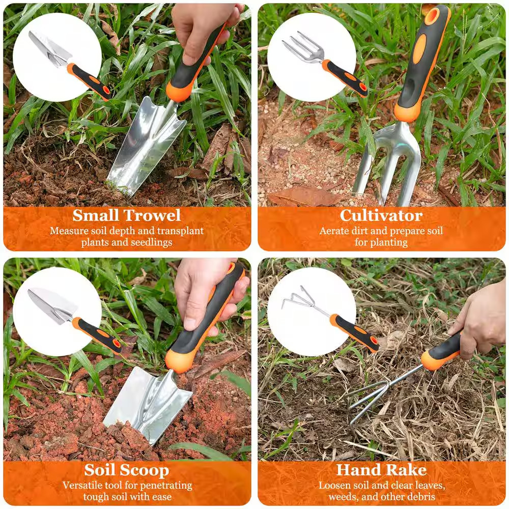 7-Piece Garden Tool Set Gardening Hand Tools Kit in Orange