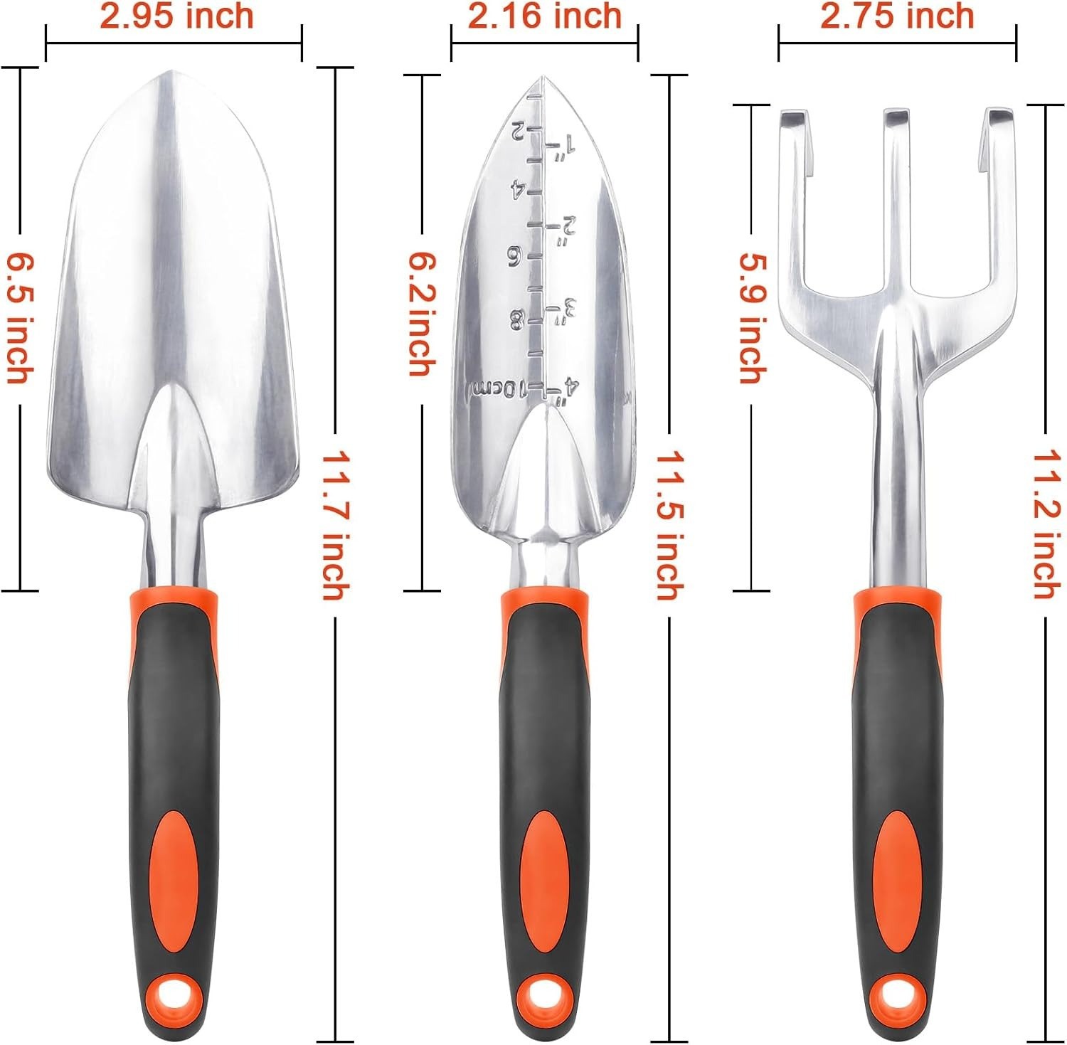 Orange，3 Pack Heavy Duty， Aluminum Alloy Gardening Tools Set for Planting