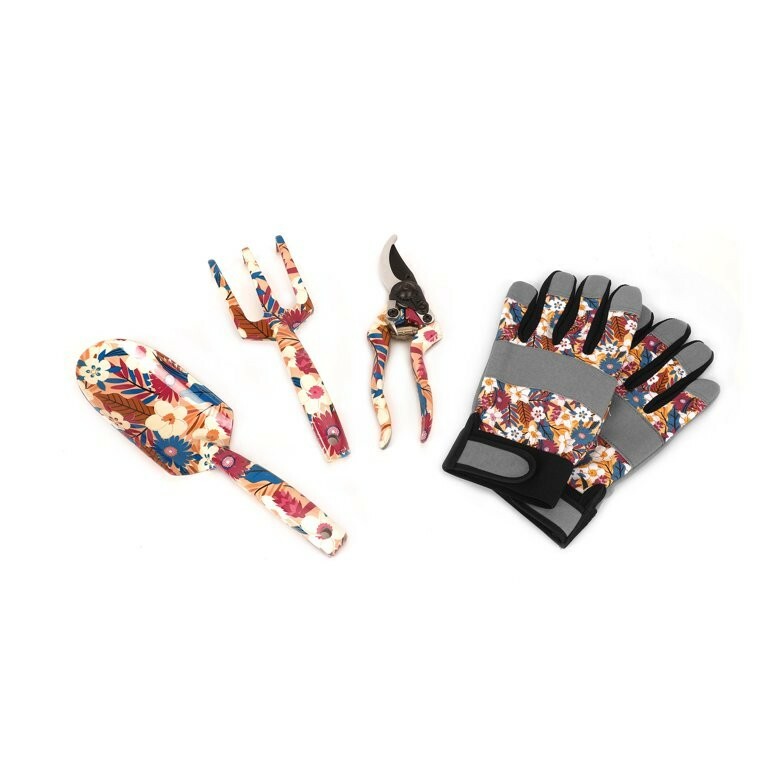 Essentials 3 Piece Garden Floral Tool Set Bonus Gloves, Trowel Pruner,Cultivator