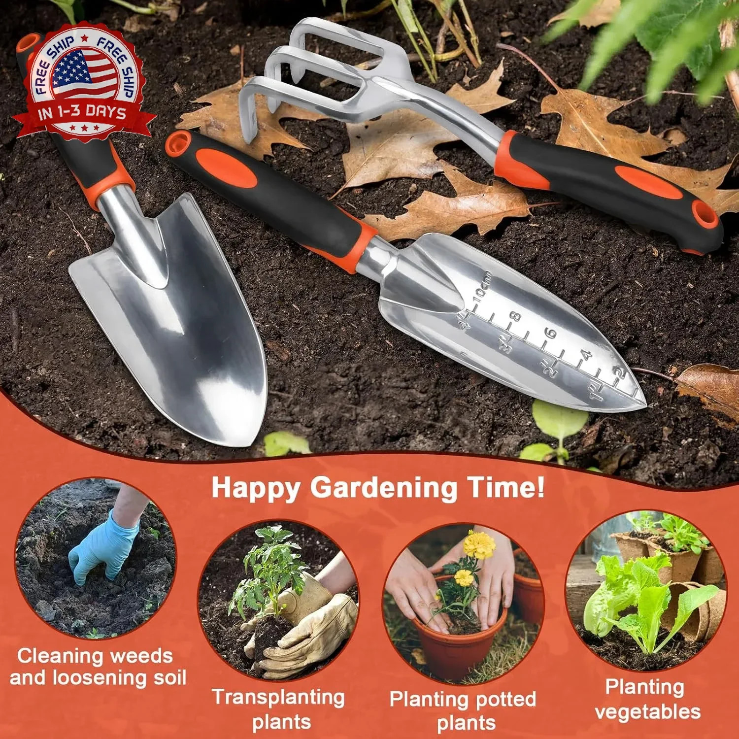 Garden Tools Set, 3 Pack Heavy Duty Gardening Tools Set Include Garden Shovel, T
