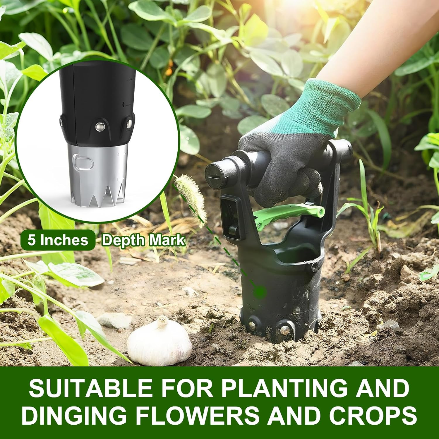 Hand Bulb Planter Tool 5 Inch Depth Heavy Duty Stainless Steel Planter