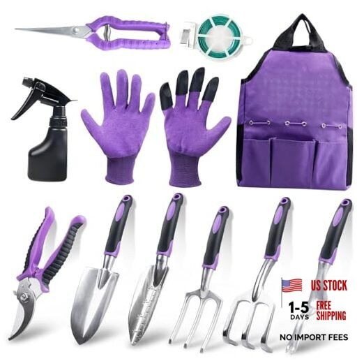 Gardening Tool Set – 11 Piece Aluminum Alloy Steel Hand Tool Starter Purple