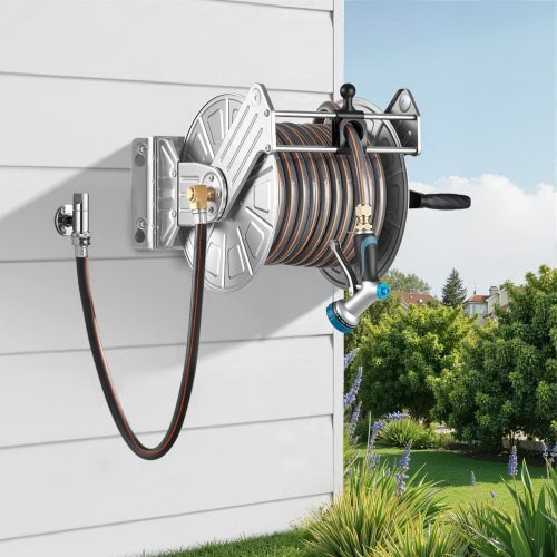 Wall Mounted Garden Hose Reel, Holds 150 ft 5/8-inch Water Hose Winder, Heavy-D