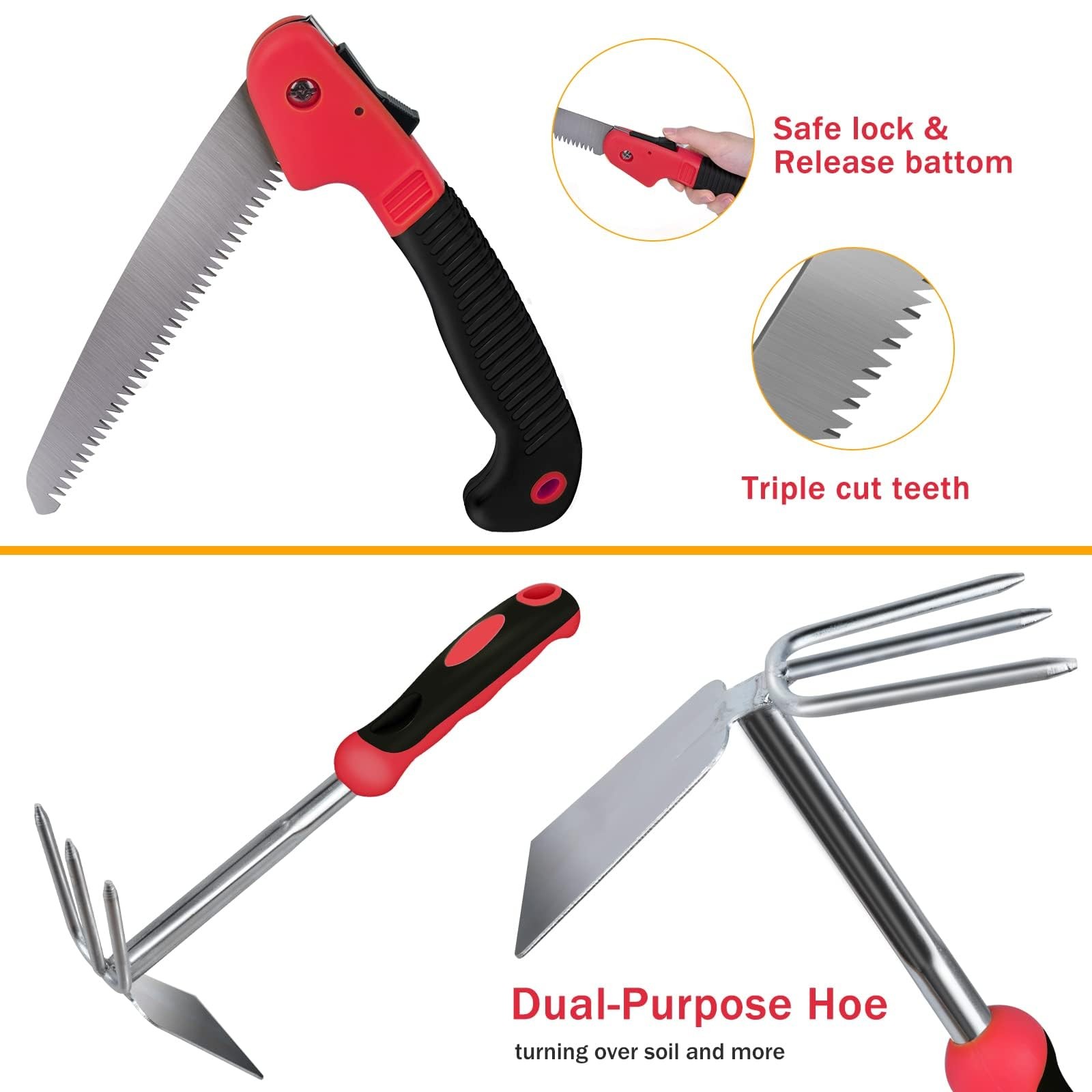9 PCS Red Heavy Duty Stainless Steel Garden Tool Set With Tote Bag Gifts 1 PC