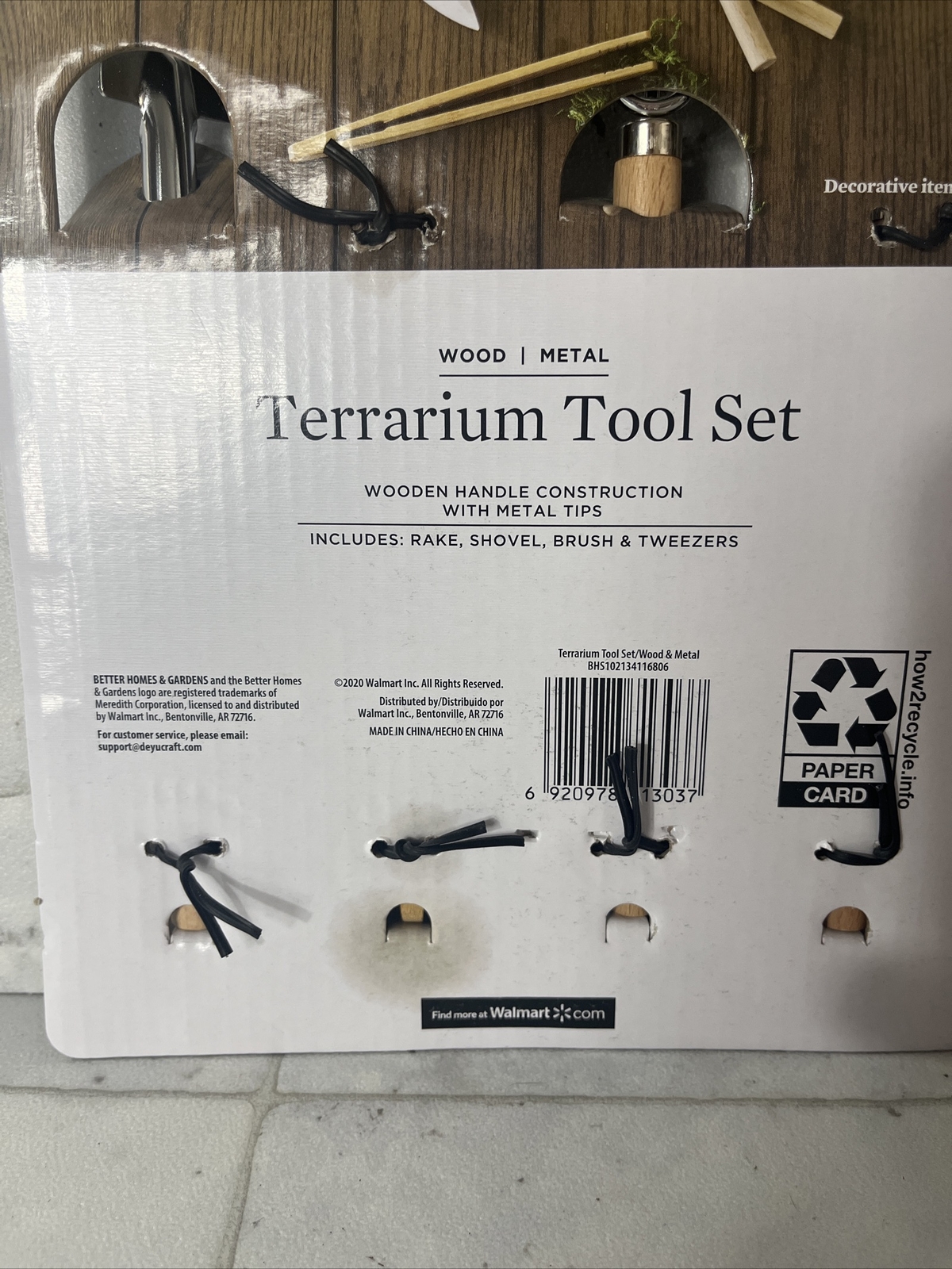 Better Homes & Gardens Terrarium Tool Set Wood Metal Rake Shovel Brush Tweezers