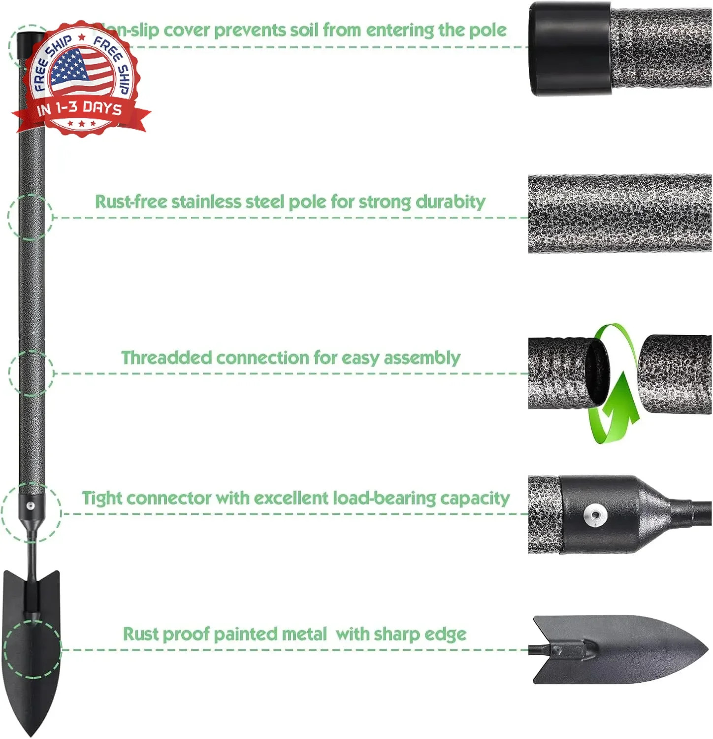 Garden Tools Set 5 Piece with Extended Handle, Heavy Duty Garden Tools Set, Idea