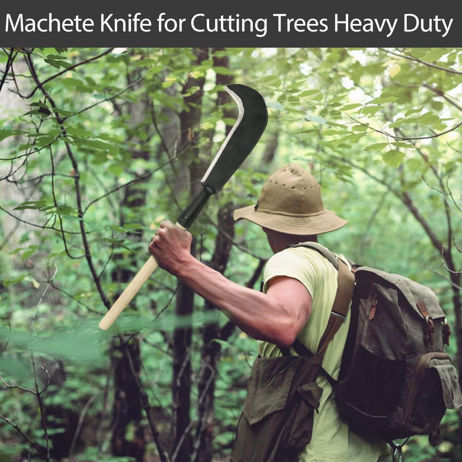 Heavy Duty Sickle Garden Tool, Steel Billhook Machete Knife for Weeding & Cuttin