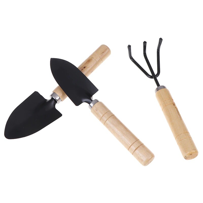 3pcs Mini Shovel Rake Spade Bonsai Planting Garden Outdoor Iron Hand Tool Set
