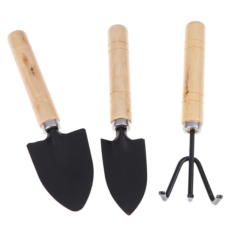 3pcs Mini Shovel Rake Spade Bonsai Planting Garden Outdoor Iron Hand Tool Set