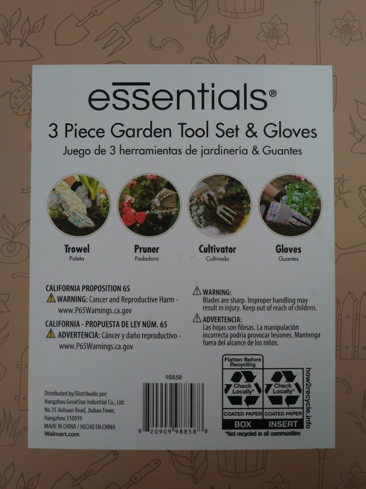 ESSENTIALS 3 PIECE GARDEN TOOL SET Bonus Gloves, Trowel, Pruner, Cultivator