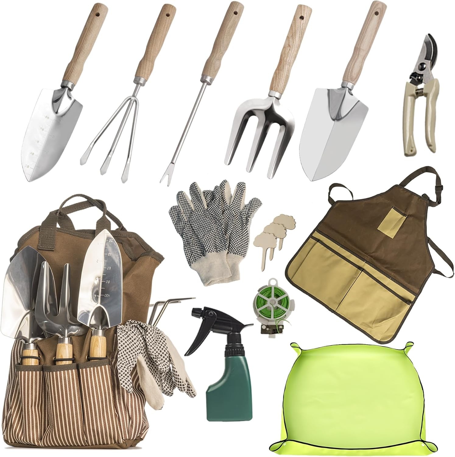 13Pcs Garden Tool Set Stainless Steel Heavy Duty Gardening Gifts Apron Tote Bag