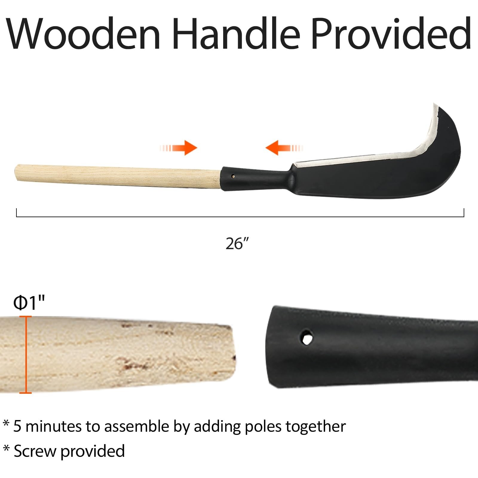 Heavy Duty Sickle Garden Tool, Steel Billhook Machete Knife for Weeding & Cuttin
