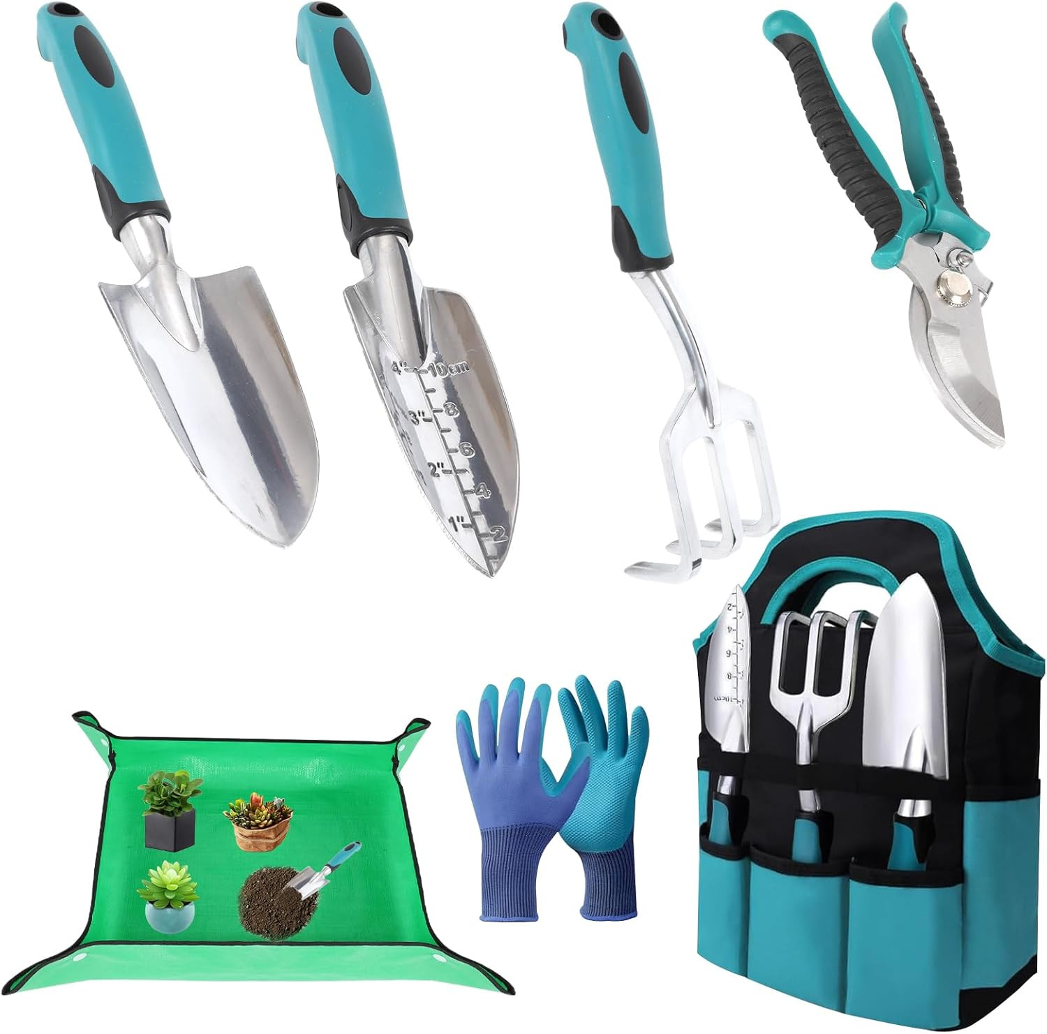 Garden Tools, Gardening Tool Set with Non-Slip Handles, Lightweight Aluminum All