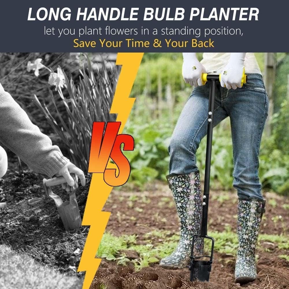 Planter Tool Long Handle Serrated Base Gardening Bulb Transplanter w Soft Grip