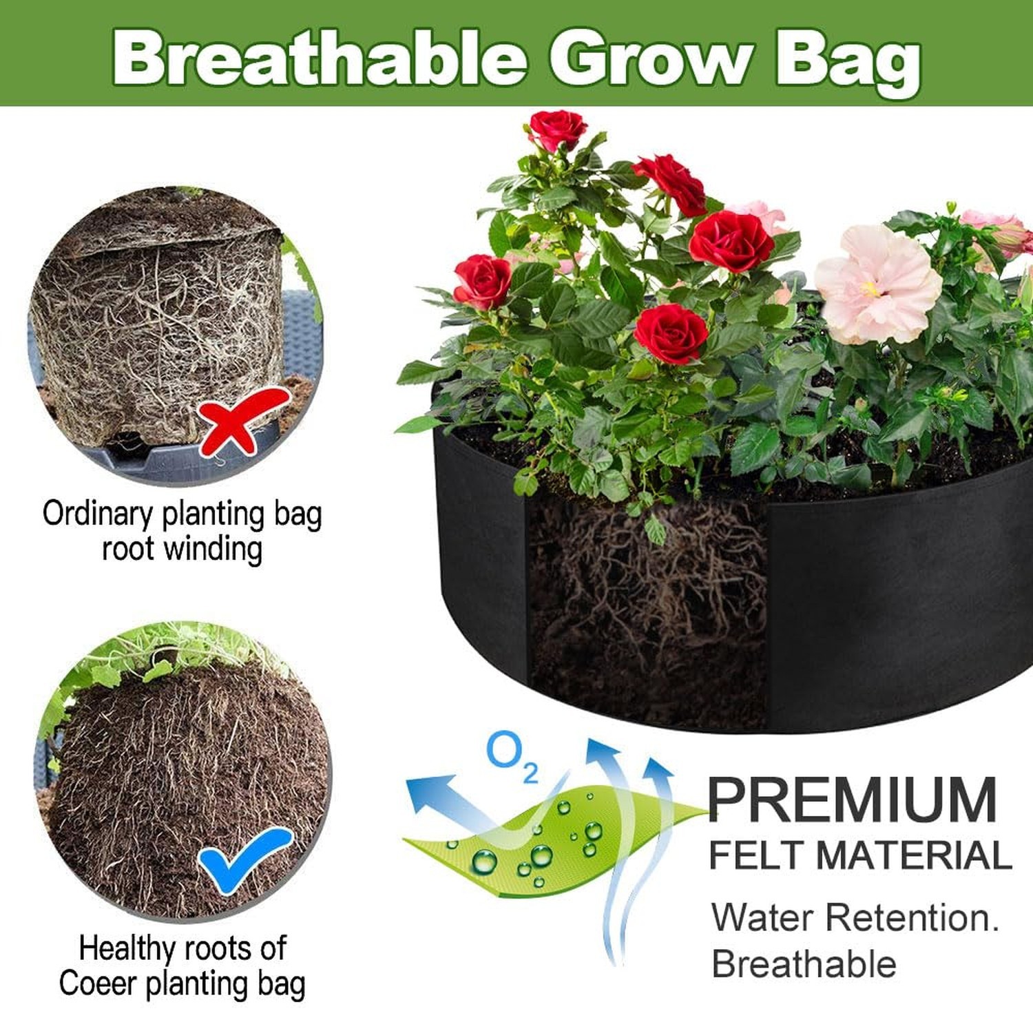 2-Pack 15 Gallon Grow Bag, Heavy Duty Thickened Fabric Pots Round Raised Gard…