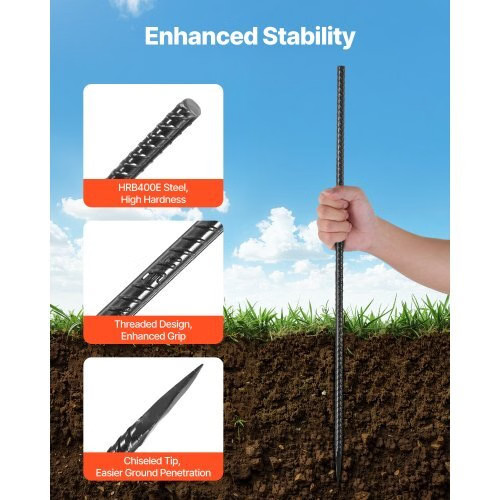 Rebar Stakes, 24-Inch, Heavy-Duty 0.47 in Diameter, Straight Galvanized Steel G