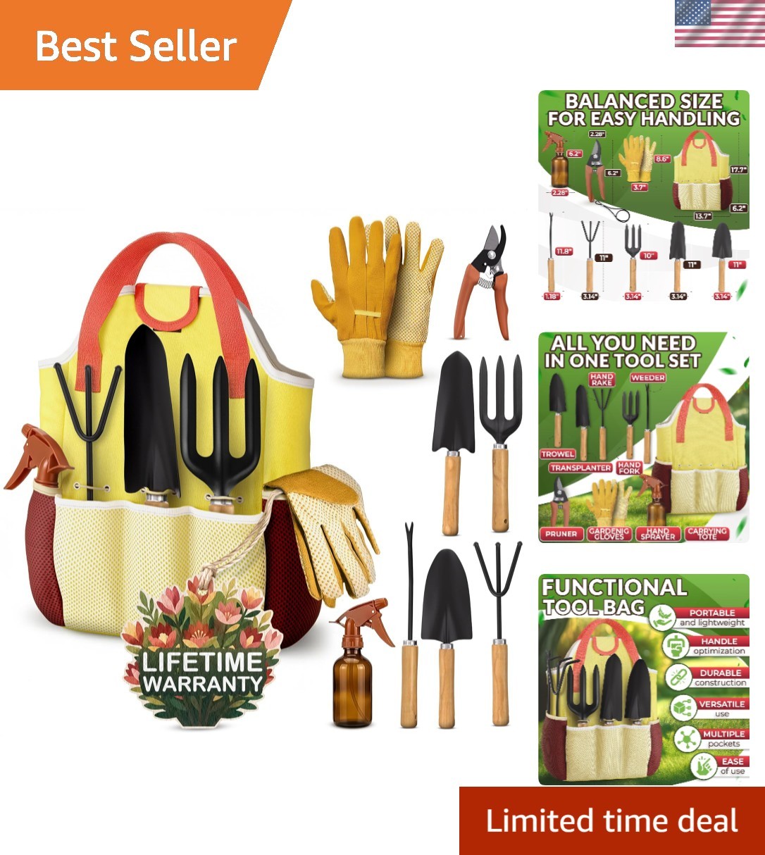 Comprehensive 10-Piece Garden Tool Set for Women – Ergonomic & Stylish Yellow
