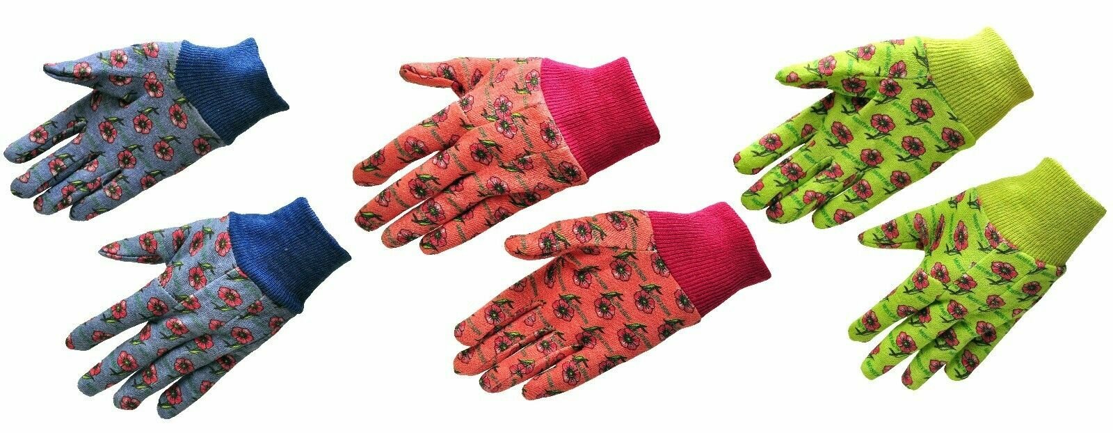 G & F JustForKids Soft Jersey Kids Garden Gloves Pvc Dots Assorted Color 3 Pairs
