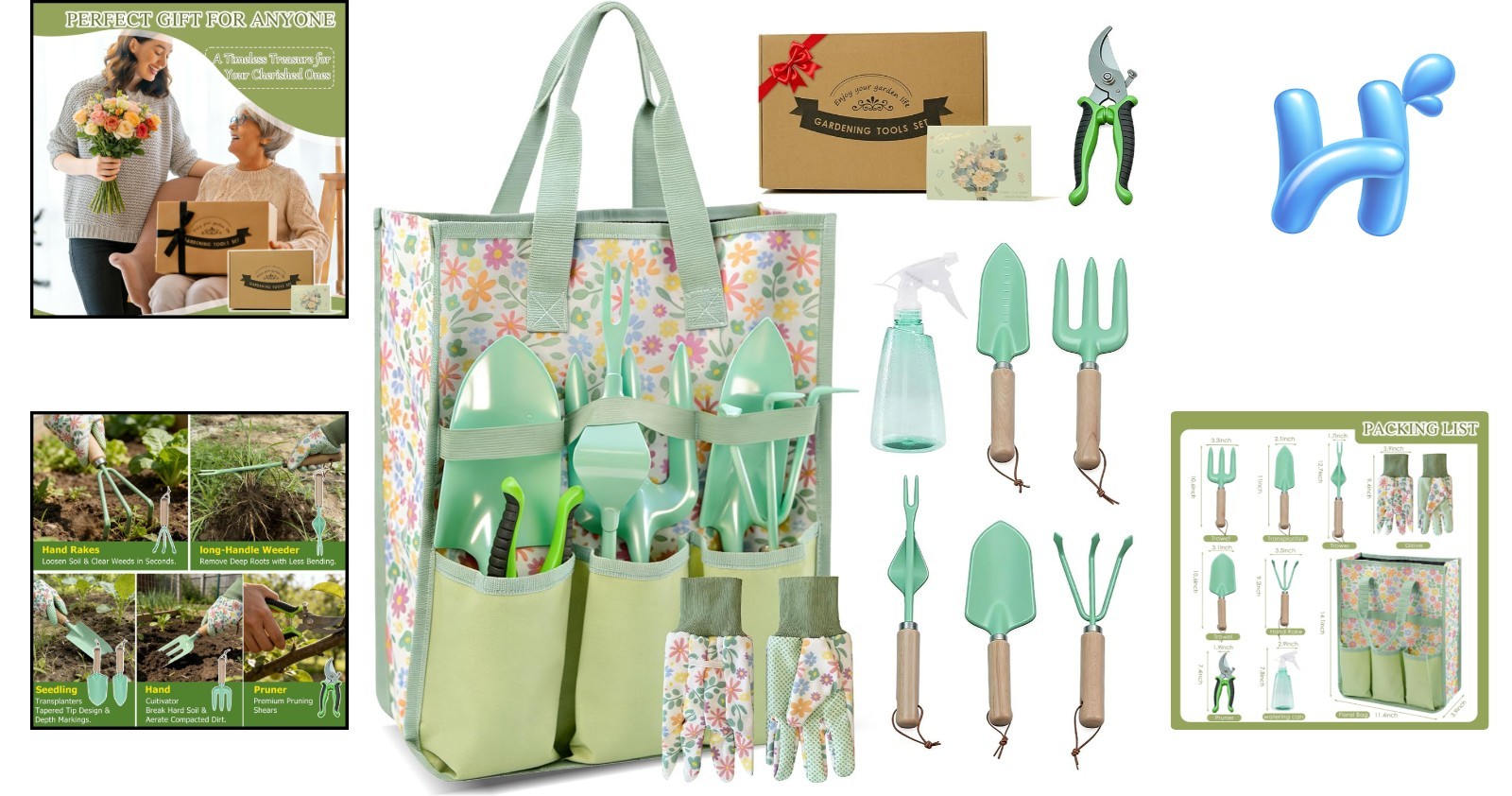 Complete 9-Piece Gardening Tool Set for Women – Sturdy Stainless Steel & Green
