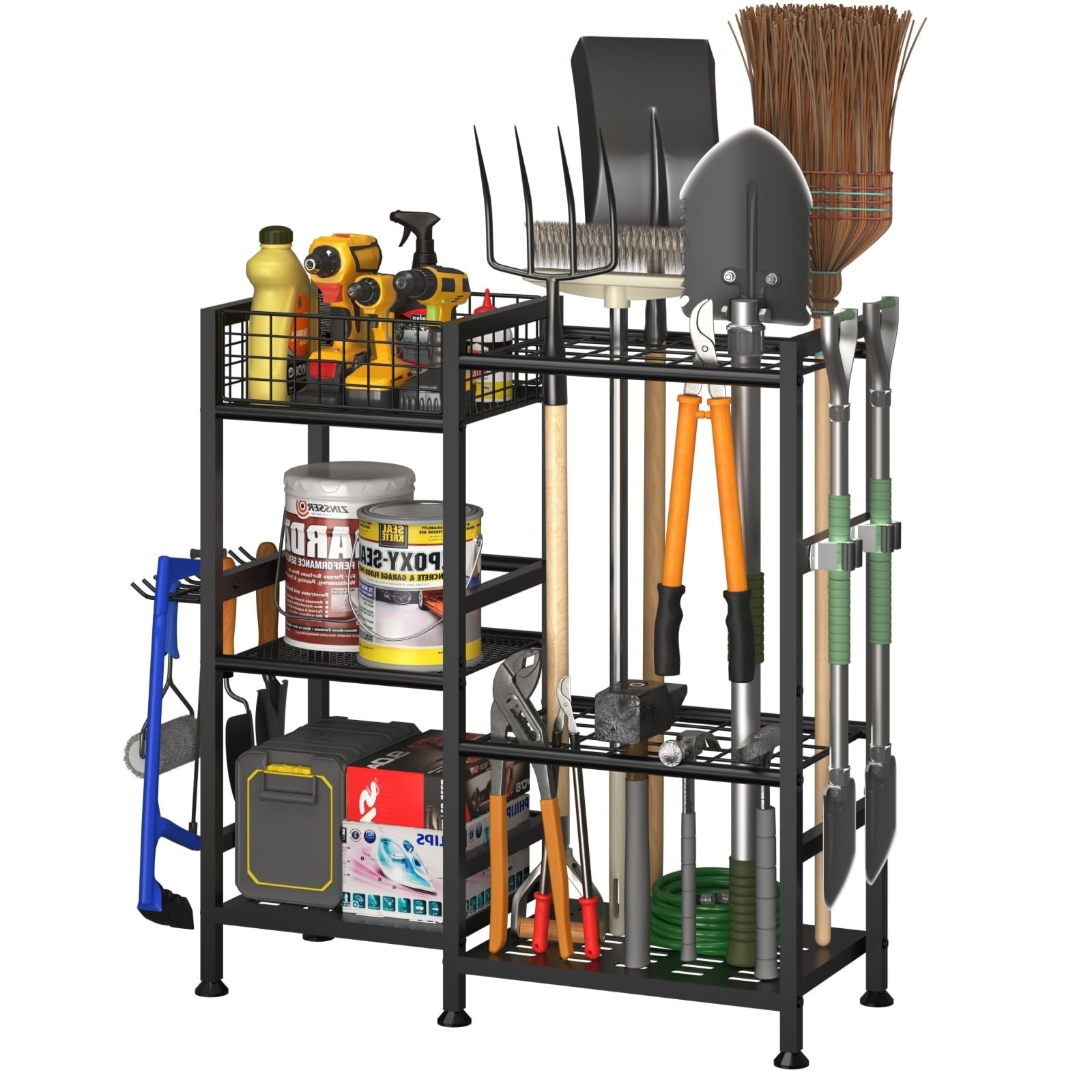 Keomaisyto Garden Tool Organizer With Basket – 3 Tier Yard Storage Rack for G…