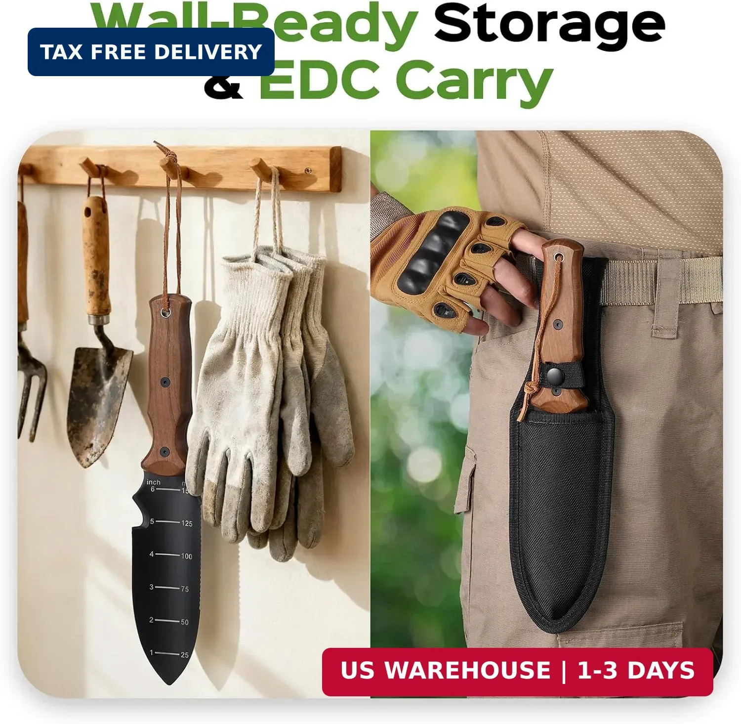 Hori Hori Garden Knife, Garden Tools Trowel with EDC Sheath, Gardening Tools for