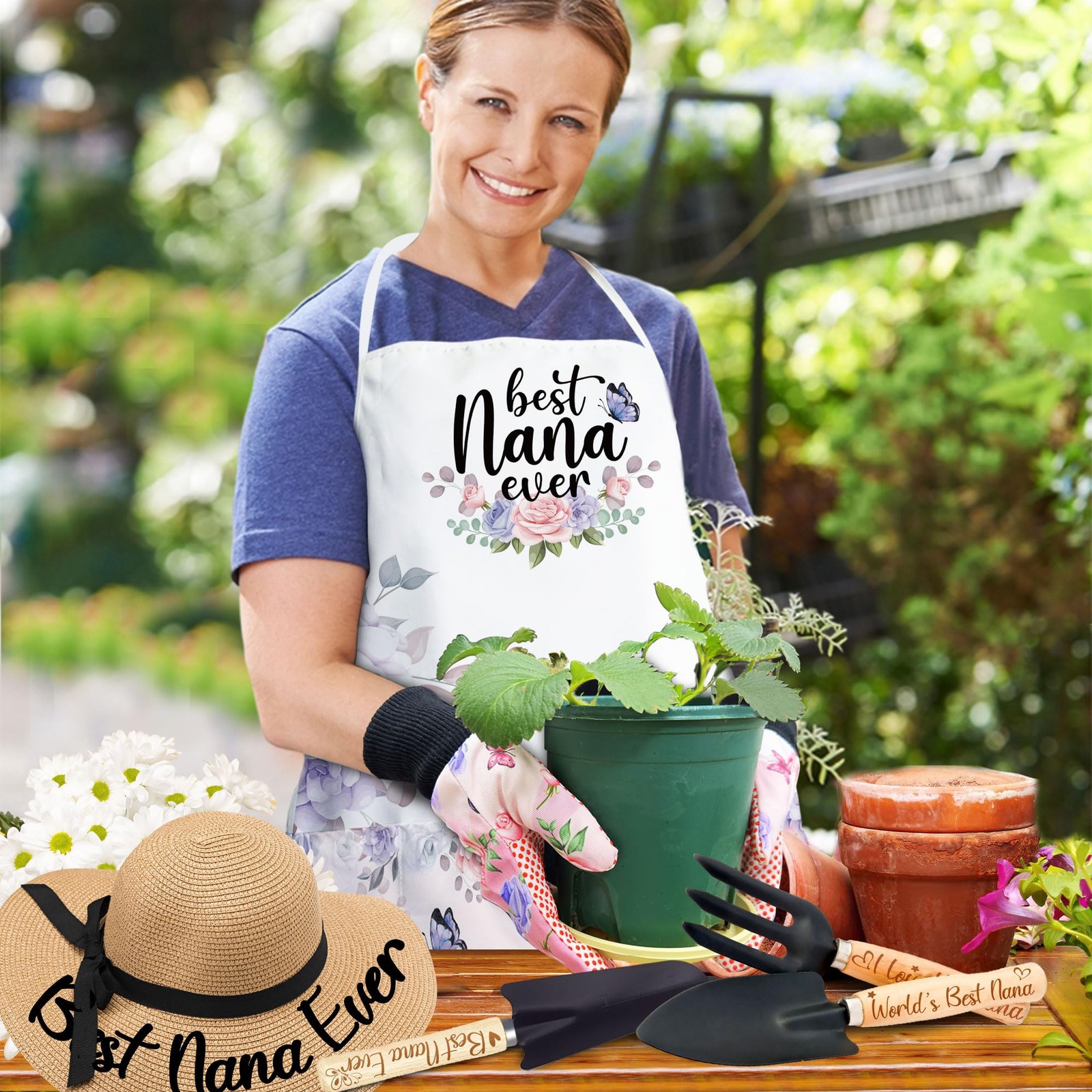 Nana Gardening Tools Kit With Gloves, Apron and Hat – Best Nana Ever Gift for…