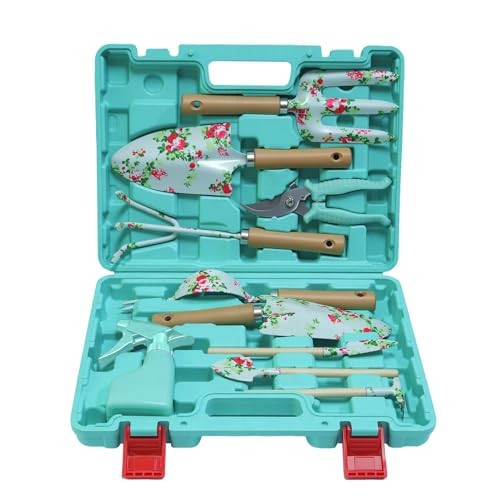 Light Green Gardening Set, 10-Piece Garden Tool Kit with Trowel, Hoe, Shovel