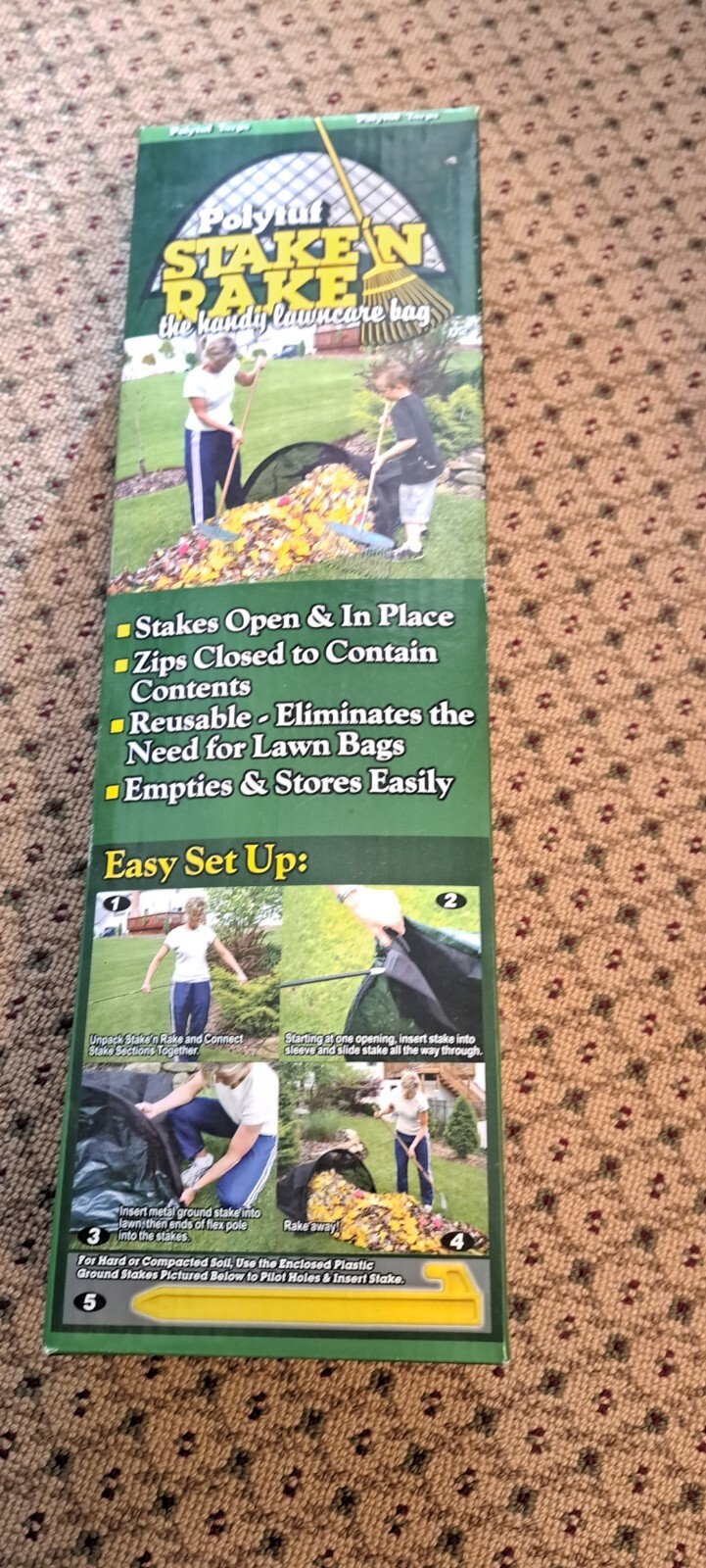 Stake ‘N Rake Hands Free Reusable Lawn & Leaf Bag 40 Gallon Yard Cleanup – NIB