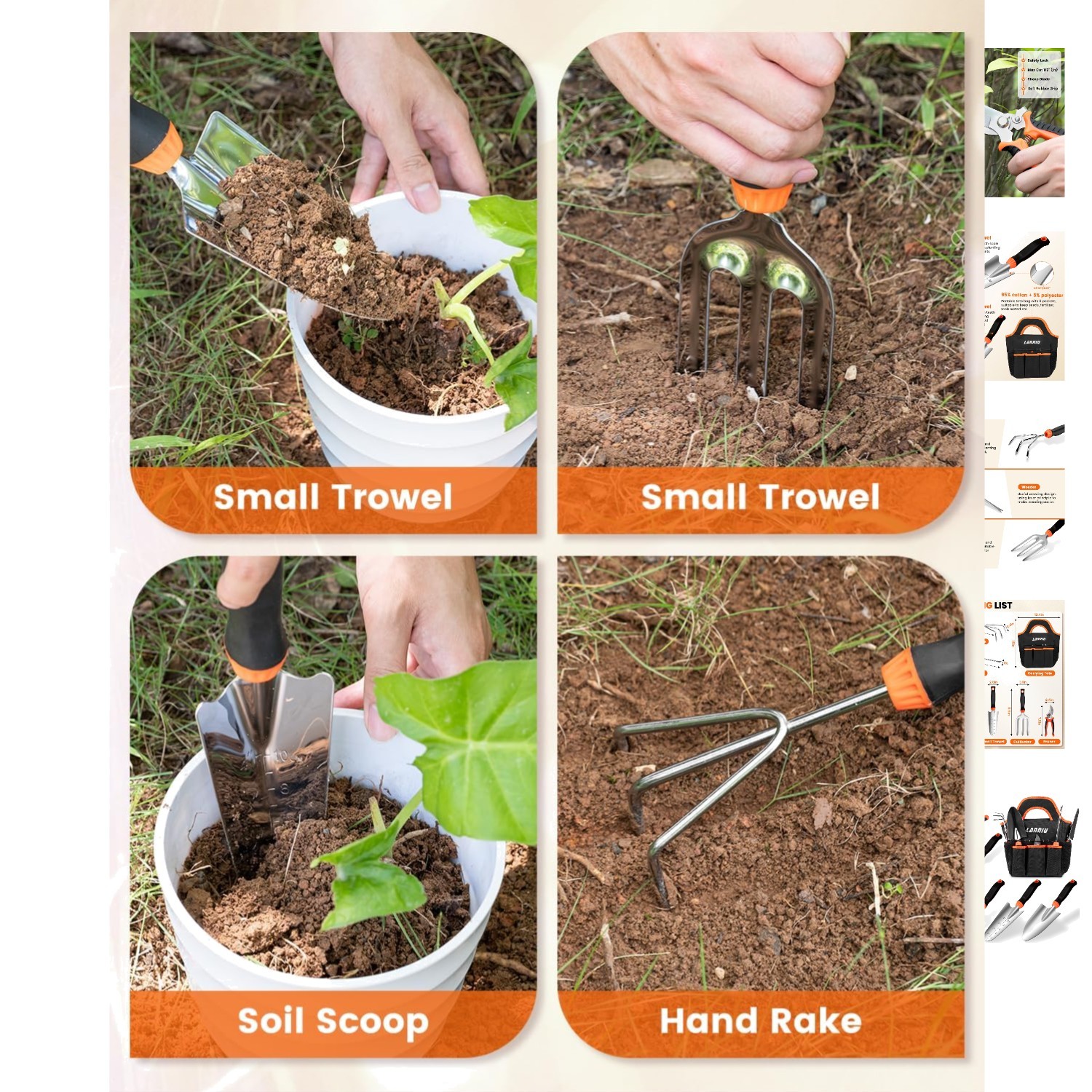 Elegant 7-Piece Gardening Tool Set in Stainless Steel with Organizational Tote