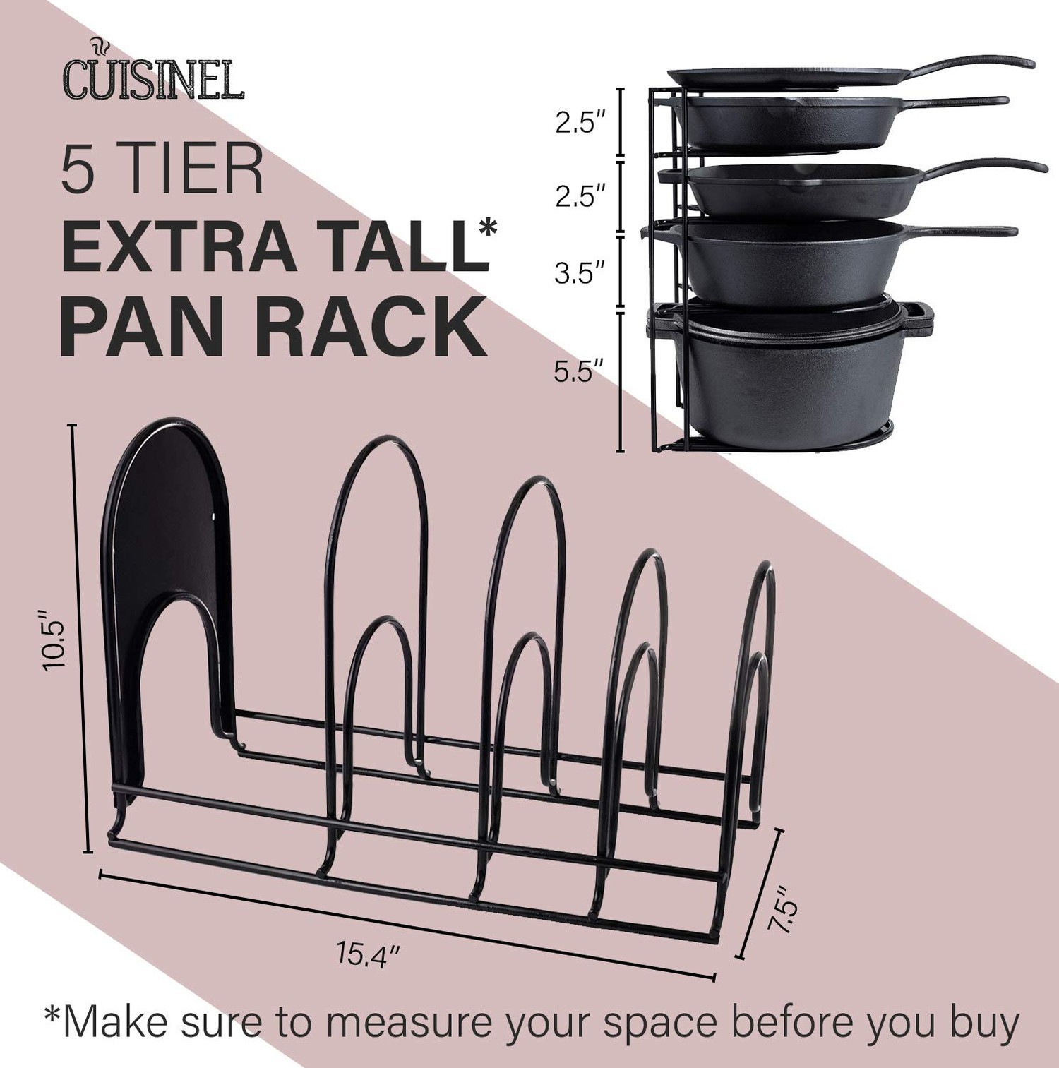 Cuisinel Heavy Duty Pots and Pans Organizer – Extra Large 5-Tier Rack – Holds…