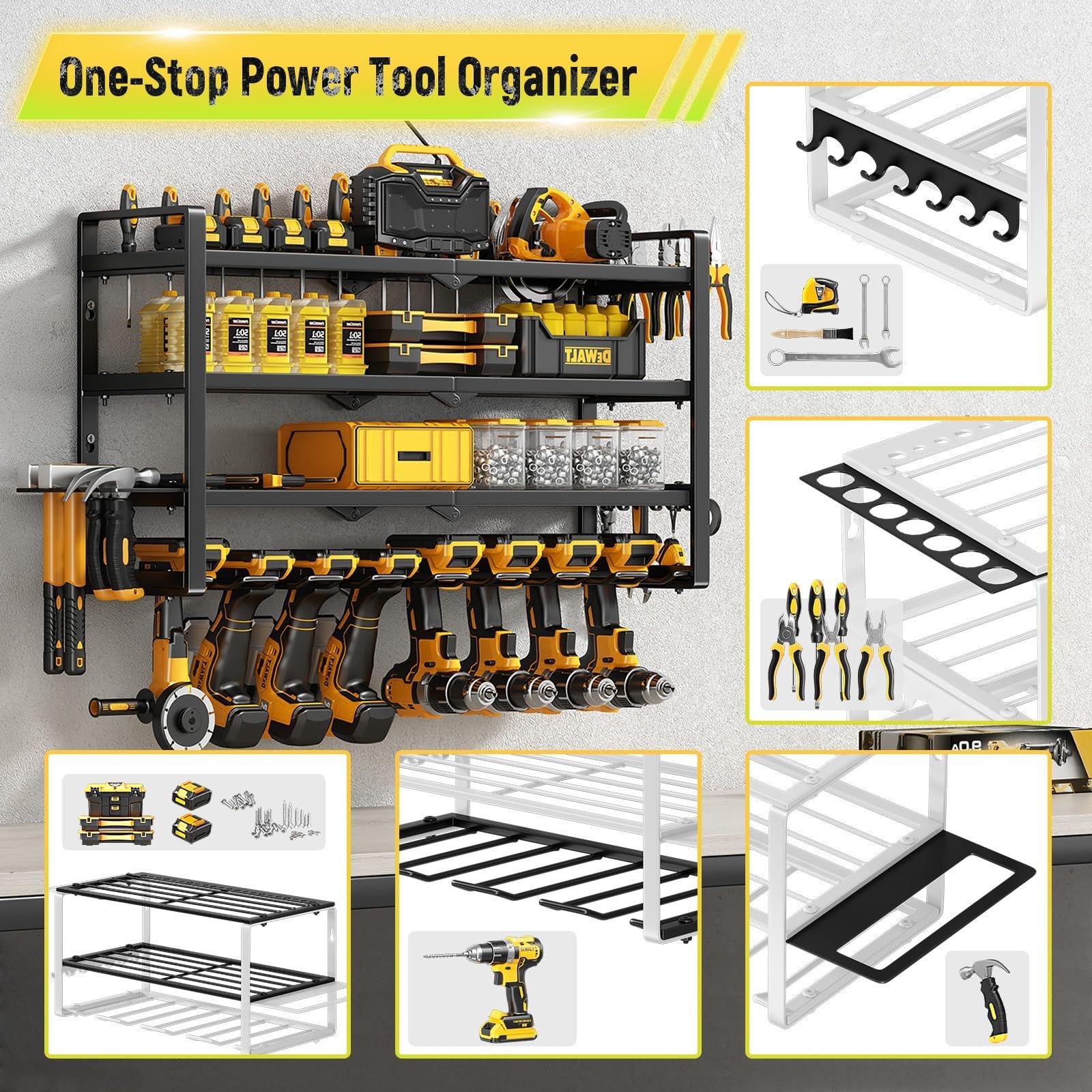 Hipidian Power Tool Organizer Wall Mount – Storage Rack with 4 Drill Holders …