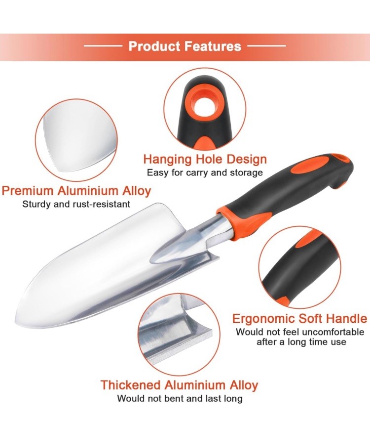 **3PCS Garden Tools Set Heavy Duty Shovel Trowel Hand Rake Ergonomic Handle**