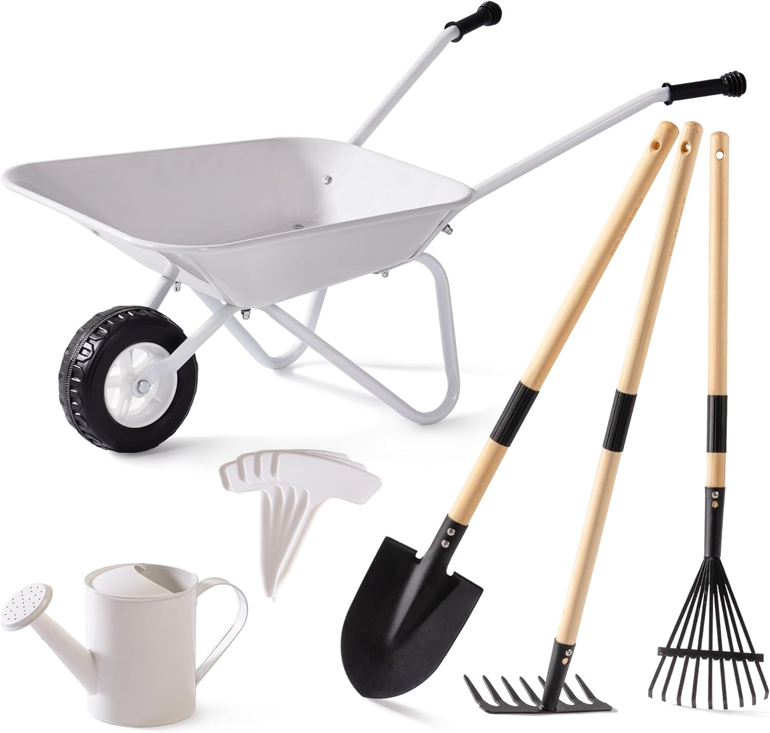 Kids Wheelbarrow with Gardening Set – Metal Wheelbarrow Toddler Outdoor Play Toy