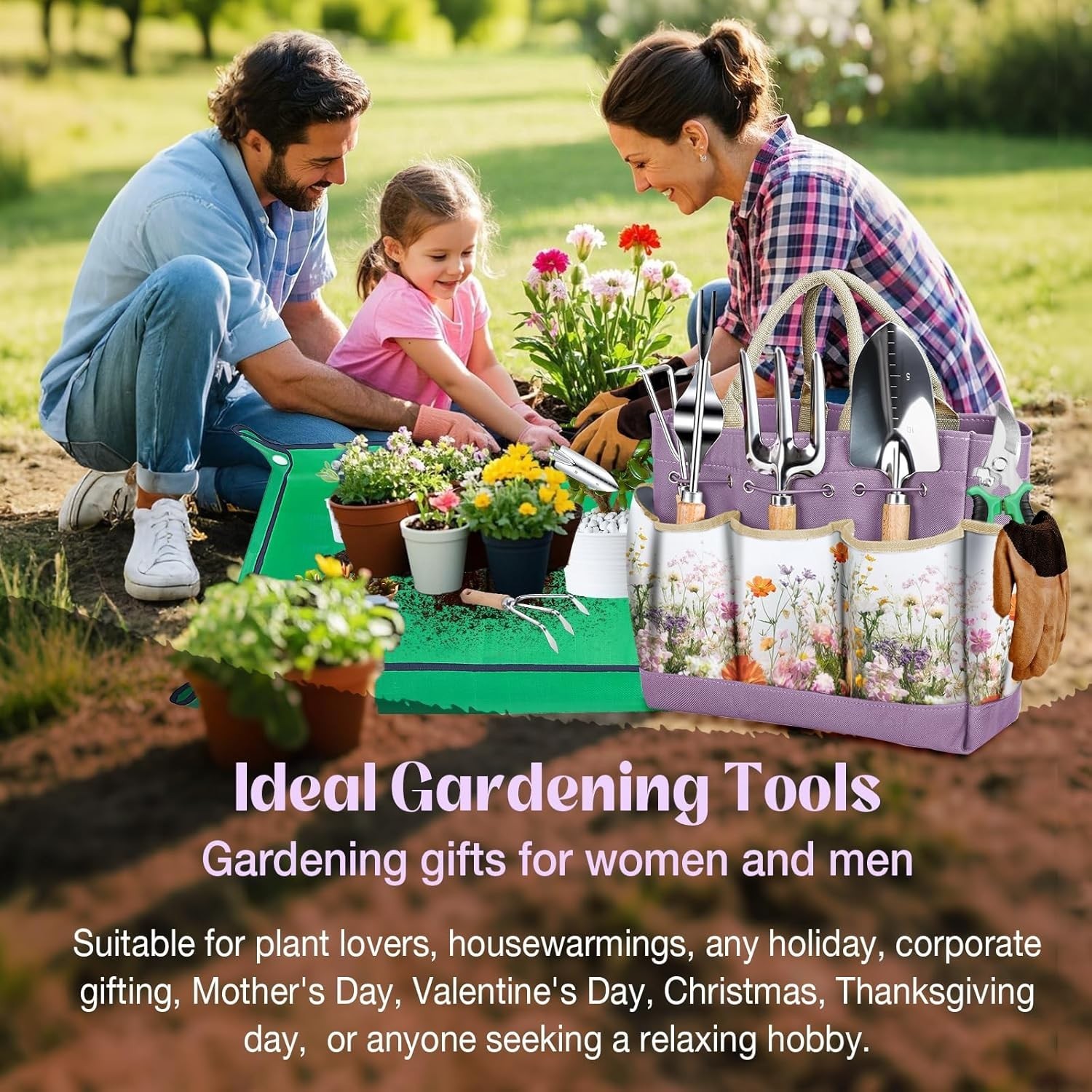 9Pcs Garden Tool Set Stainless Steel Heavy Duty Gardening Gifts with Floral Bag
