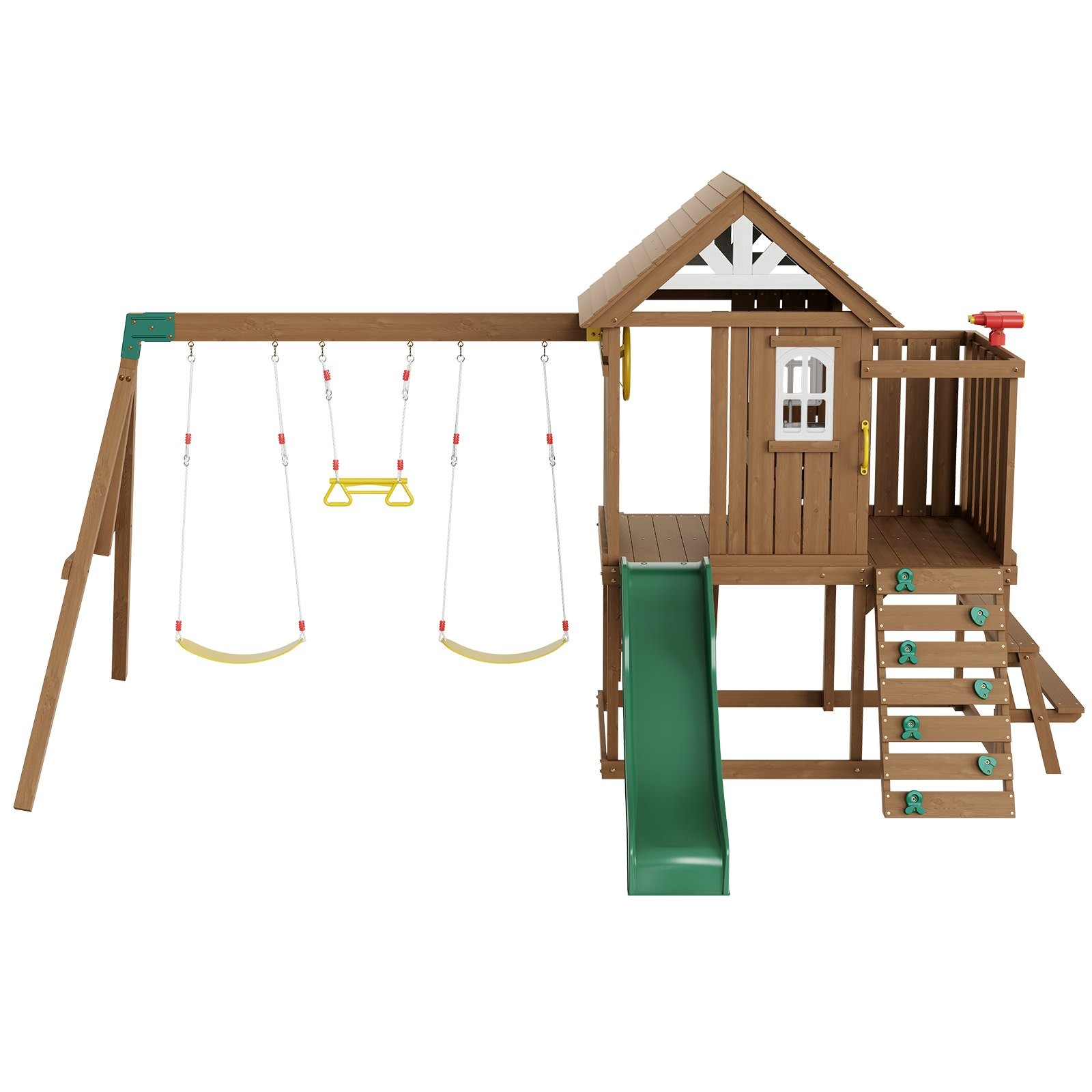 Wooden Swing Set,9 IN 1 Outdoor Playground Sets for Backyards,2 Swings,Trapeze B