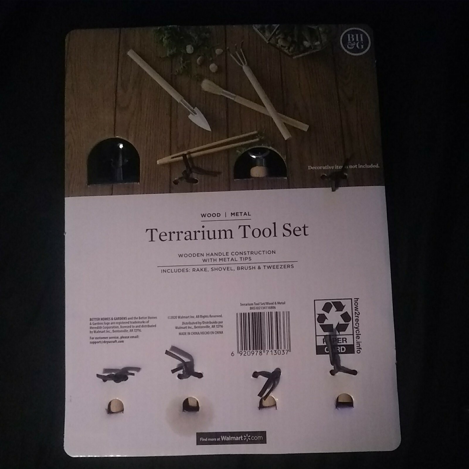 Better Homes & Gardens Terrarium Tool Set Wood Metal Rake Shovel Brush Tweezers!