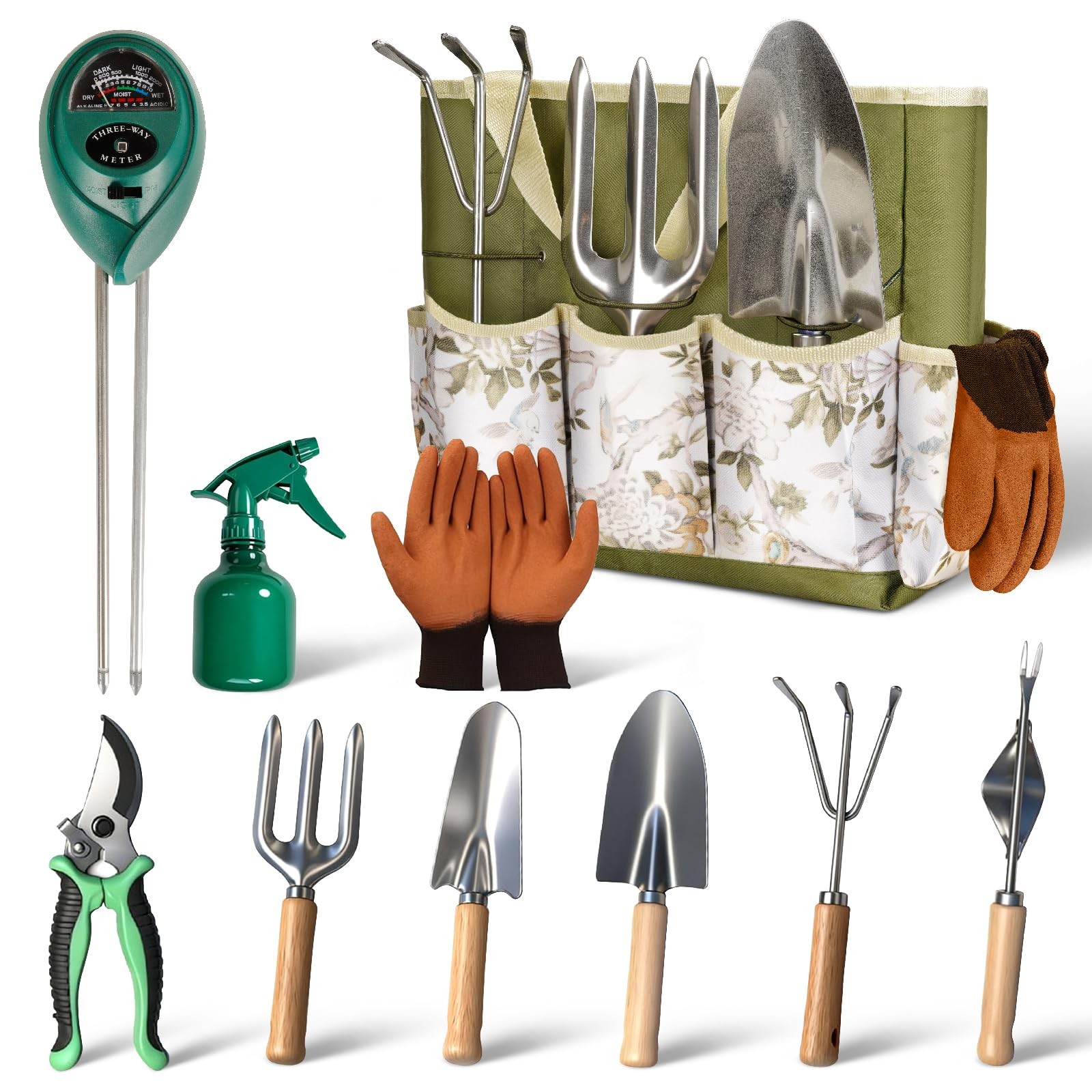 Garden Tool Set,10 Pcs Heavy Duty Gardening Hand Tools Set with Soil Moisture…